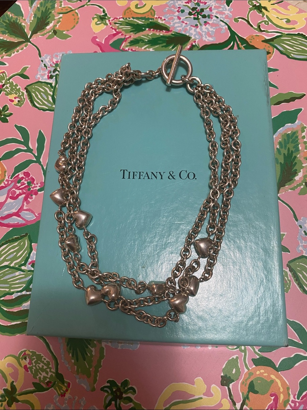 Tiffany & Co. Silver Multi-Strand Heart Toggle Necklace